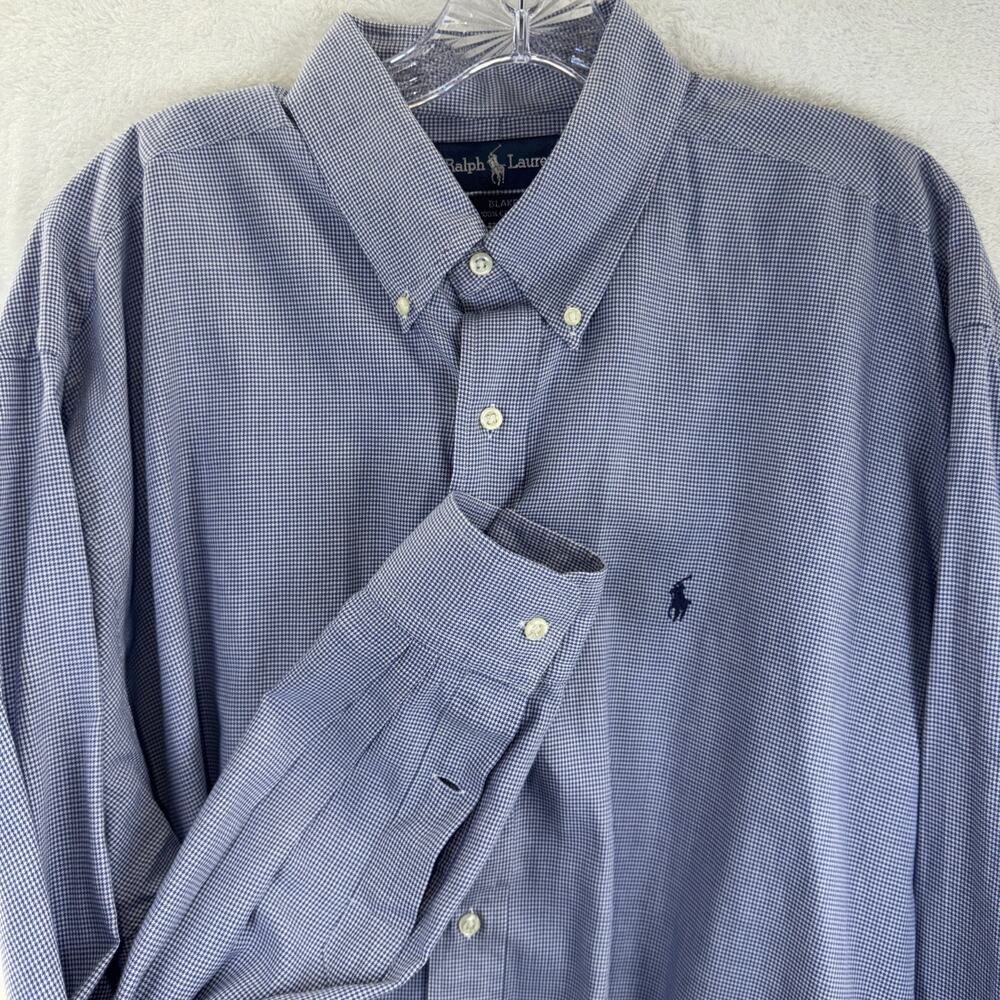Ralph Lauren Blake Button Down Long Sleeve Shirt Mens XL Blue White Pin Check